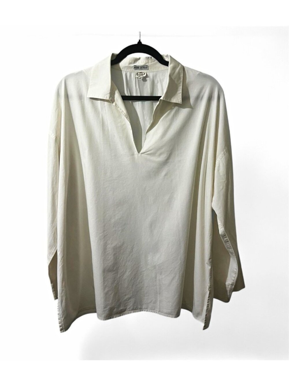 Agnona Made in Italy Cream Off White Open V-Neck Popover Tunic Blouse Size 46